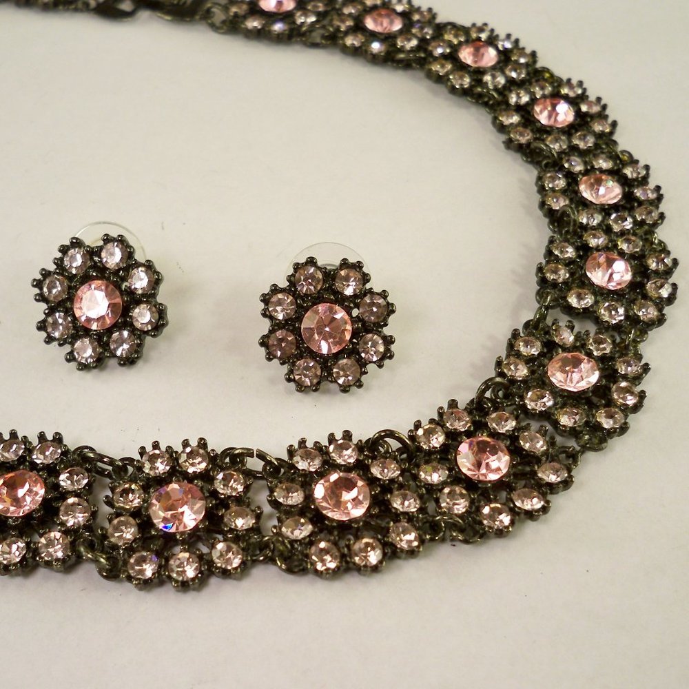NEW Suzanne Somers Pink Crystal Vintage Necklace & Earrings